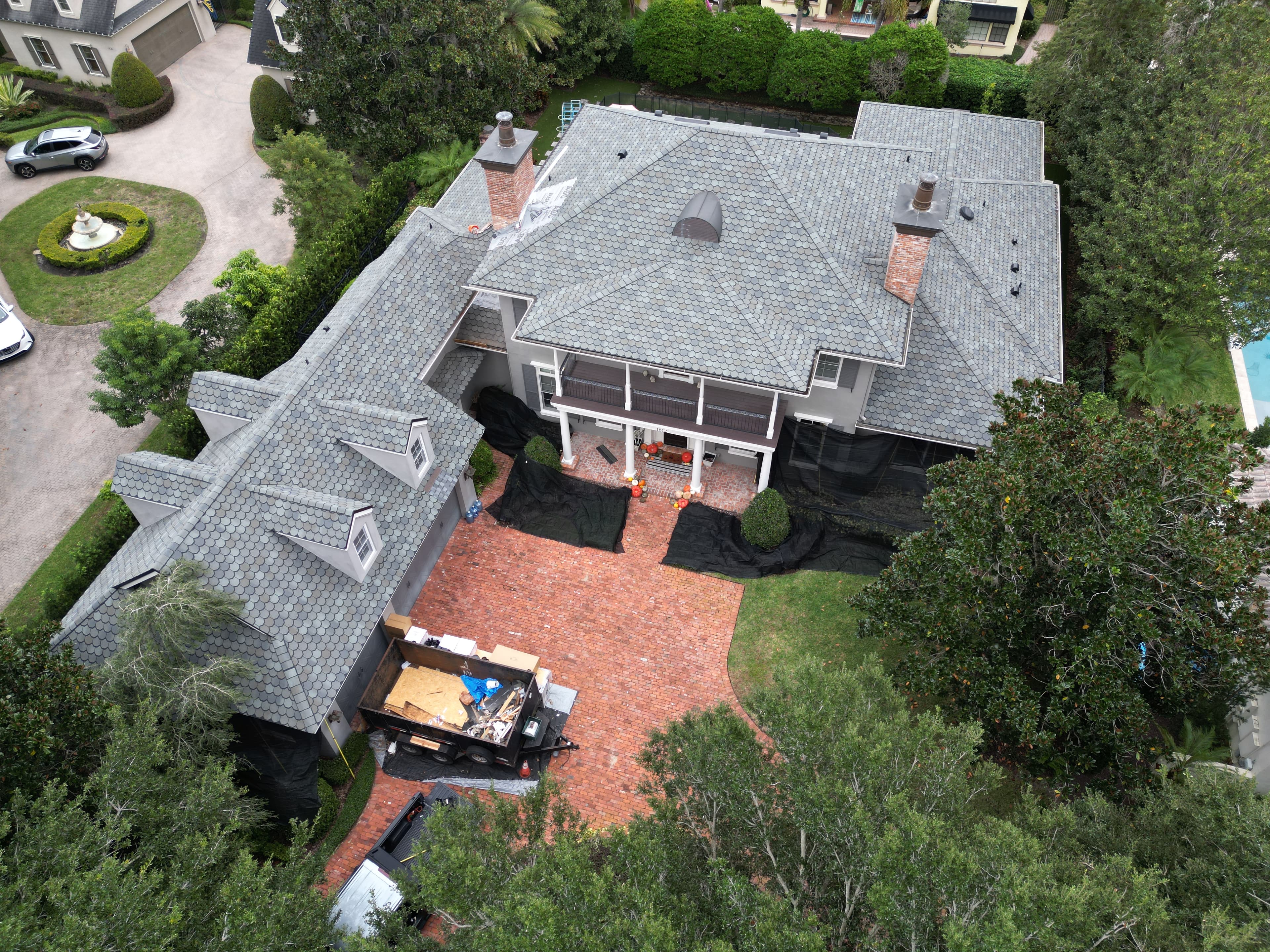 Aerial view — new roof installation