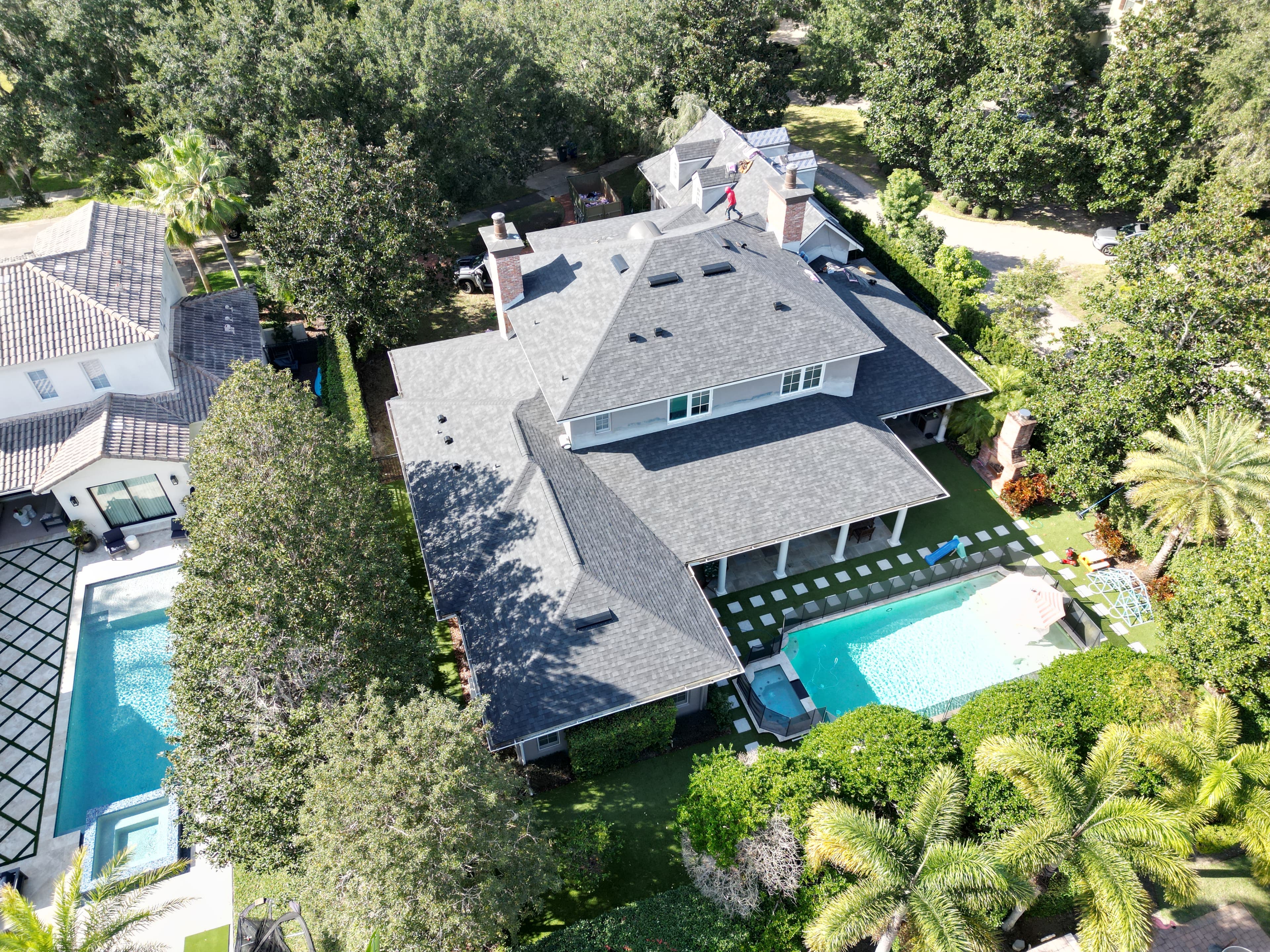 Drone perspective — full property re-roof